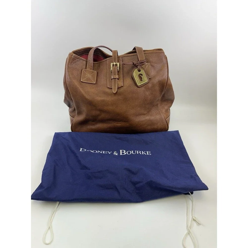 Dooney And Bourke Satchel Tote Bag Brown Pebbled Leather Buckle Large Shoulder